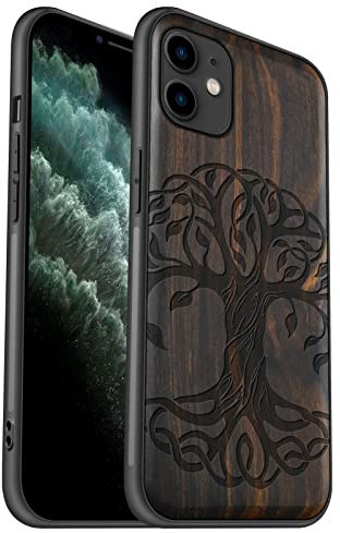 Carveit Coque pour iPhone 11 [Élégant Bois Sombre] [Pare-Chocs en TPU Souple] Coque de téléphone Antichoc Compatible avec 11 Coques en Bois (Arbre de Vie Celtique)