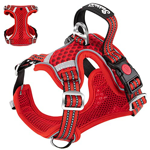 Eyein Hundegeschirr für Kleine Mittelgroße Hunde, Air Mesh Atmungsaktiv Brustgeschirr mit weichem Griff und Abschließbare Karabiner, ausbruchsicher reflektierend Hund Geschirr für Welpen, Rot, S