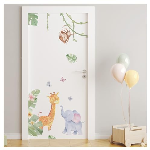 DEKO KINDERZIMMER Wandsticker Türaufkleber Kinderzimmer Wandtattoo Dschungel Tiere Babyzimmer Safari Wandaufkleber Wanddeko DK1004-3