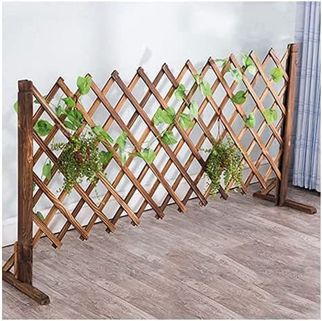 FLBT Lattenzaun, Holzzaun im Freien, Kleiner Zaun, Hofdekoration, Teleskop-Zugnetz, Kletterrebe, Blumenständer (Color : Brown, Size : 85x160cm)