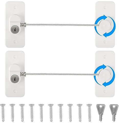 2 Pezzi Limitatore Apertura Finestra, NewBinn Lucchetto Frigorifero Bambini, Autoadesivi Blocco del Frigorifero con Chiavi, Chiusure di Sicurezza per Frigo Finestre Bambini, Bianco