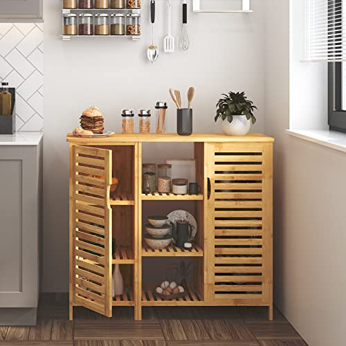 SogesHome Buffets Bambus Beistellschrank Konsole Badezimmerschrank Aufbewahrungsschrank Schrank für Küche Wohnzimmer Badezimmer Hoch- & Midischränke Unterschränke fürs Bad