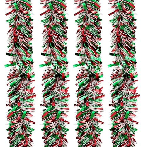 10M Red Green White Christmas Tinsel Garland for Xmas Trees Decorations