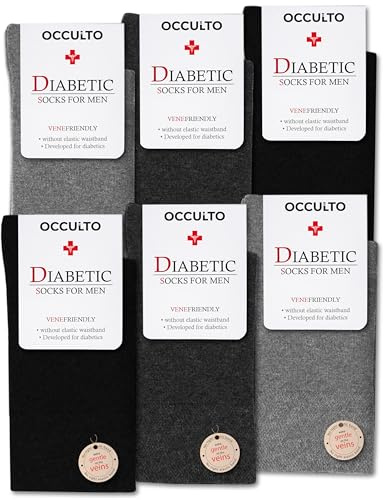 Occulto Diabetikersocken Herren & Damen ohne Naht ohne Gummibund Baumwolle 6er Pack (Modell: Oliver) Grau Mix 43-46