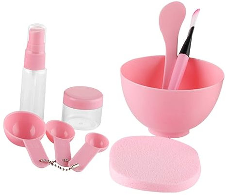 minkissy 9pcs Face Mask Tool Kit with Mixing Bowl Spatula Brush Spray Bottle Gauges Pink Complete Facial Mask for Treatments