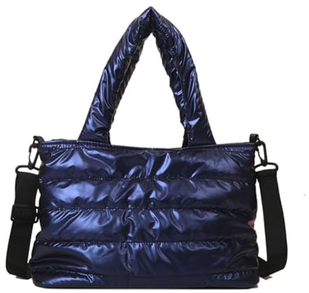 AZURAOKEY Sac fourre-tout matelassé en coton matelassé pour femme, sac à bandoulière rembourré en duvet d'hiver, Section F - Bleu, 355.00x240.00x155.00mm/13.98x9.45x6.1inch