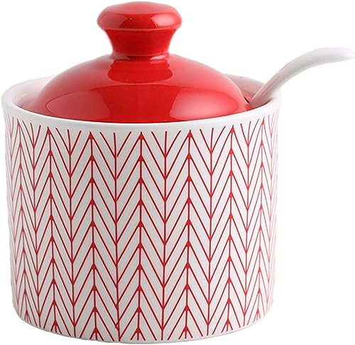 Azucarero de cerámica, tarro de especias, azucarero azul con tapa, azucarero for decoración de cocina, for café-rojo-250 ml (color: rojo) (color: rojo, tamaño: 250 ml) (Color : Rosso, Size : 250ml)