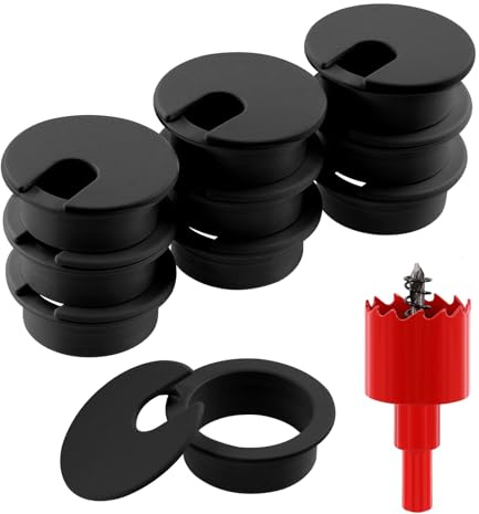 Glarks 6Pcs Desk Grommet and Hole Saw Set 5Pcs Black Desk Adjustable Cable Hole Covers with 1Pc Hole Saw 3.15In Cable Grommets Hole Cover for Office and Home Table Cable (35MM)