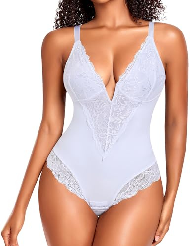 Werkiss Body Sculptant - Body da donna dimagrante con pancia piatta, body avvolgente in pizzo invisibile, bianco, XXL