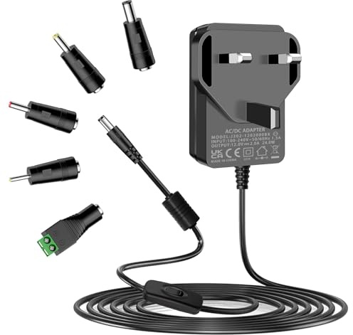 DC 12V Power Supply,100-240V AC to 12V 2A 1A Power Adapter with 5 Tips | for 12Volt Yamaha Keyboard CCTV Security Camera External Hard Drive DVD Players GPS DVR Webcam Breast Pump Router BT Speaker