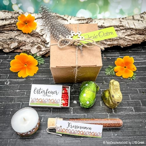 LMS GmbH Ostern in der Box - Osternest to go - Schachtel gefüllt mit österlichen Artikeln - Ostergeschenk, Geschenk, Ostermitbringsel, Kleinigkeit