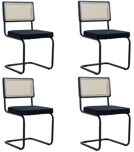 Uderkiny Esszimmerstühle 4er Set,Gepolsterte Rattan-Küchenstühle,Rattan-Rückenlehne/stahlrahmen, Geeignet für Esszimmer/Büro/Küche/Schlafzimmer(Schwarz,4)
