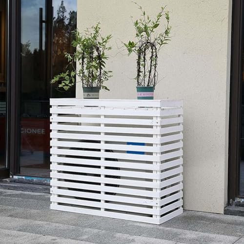 Hohe, wetterfeste Fensterläden, zentrale Klimaanlagenabdeckungen für Außengeräte – Massivholz-Klimaanlagen-Zaunblende zum Verstecken von Außenklimaanlagen mit Stil (Farbe: Weiß, Größe: L 85 x B 35 x H