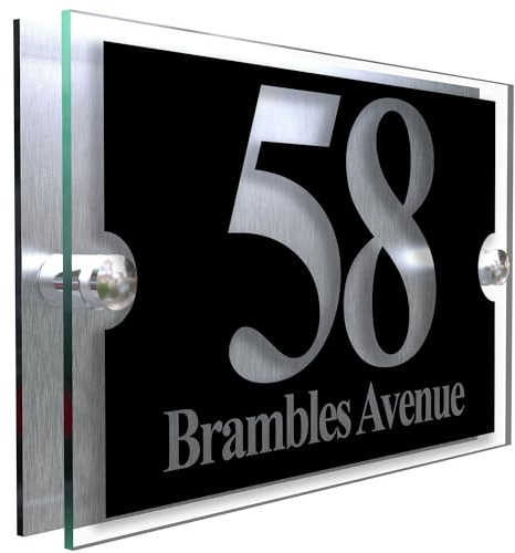 K Smart Sign | 200mm x 130mm | DUAL LAYER STYLISH HOUSE SIGN PLAQUE DOOR NUMBER STREET NAME CLEAR ACRYLIC & DIBOND HOUSE NAME (Classic Text 1)