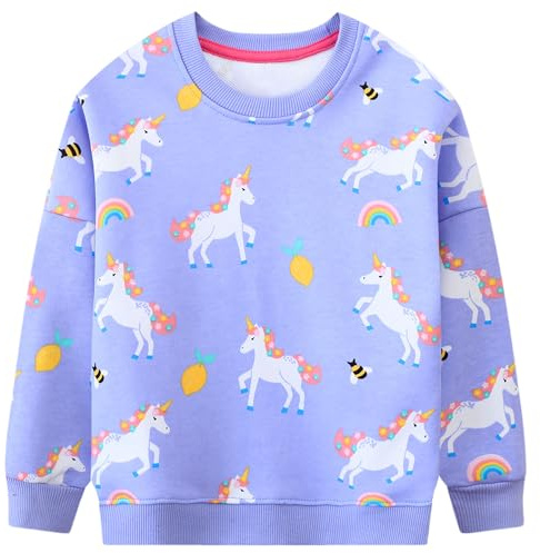 FILOWA Felpa per Bambina, Ragazza Unicorno Ricamo Pullover Maglione Cotone Manica Lunga Maglietta Casual Top, Bambine e Ragazze Senza Cappuccio Felpe 2-7 Anni, Rosa/Gris