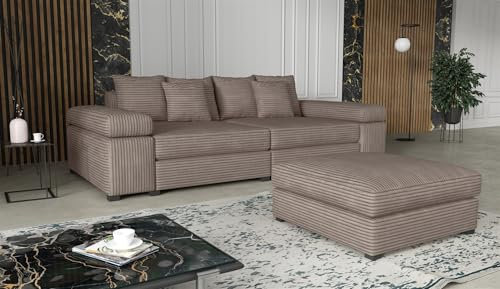 Fun Möbel Big Sofa Couchgarnitur Megasofa Riesensofa Arezzo inkl. Hocker div. Stoffe (Stoff: Tilia, Milchkaffee)