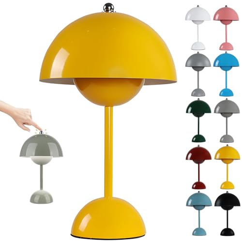 HSKJTT Rechargeable LED Mushroom Lamp, Wireless Flowerpot Table Lamp Touch Dimmable Table Lamp with 3 Brightness Modes Bedside Lamp Mushroom Lamps Desk Lamp,Yellow