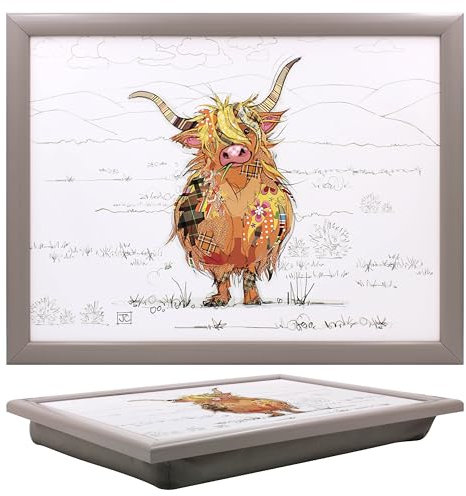 Lesser & Pavey Bug Art Hamish Highland Cow Laptray con Bolsa de Frijoles para Servir Platos | Bonitas bandejas de Regazo para Comer en el Regazo para la Cena o el Desayuno | Bandejas de Comida de