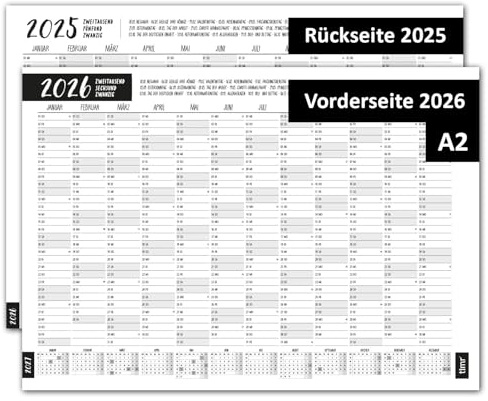 Timr Calendario de pared 2025, incluye diseño 2026, DIN A2, calendario de 12 meses, ambos lados I tr298
