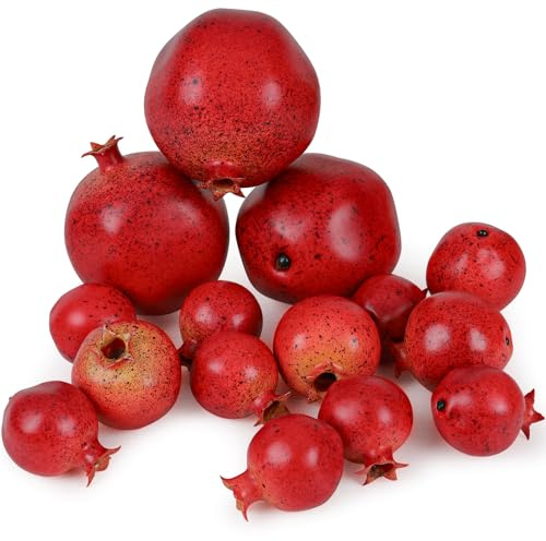 Meiwlong 15 Stück Künstliche Granatapfel, künstliche Plastik Obst Dekor | Kunststoff & Schaumstoffmaterial, kein verblassen oder verrotten, Fruchtschalenfüller, Tischmentrum Dekor