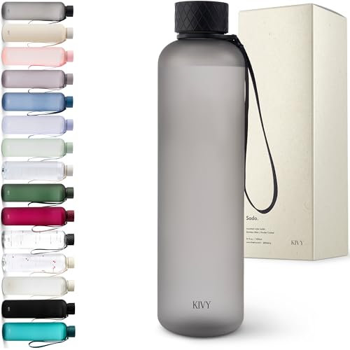 KIVY Trinkflasche 1l - Kohlensäure geeignet, Auslaufsicher, Bruchsicher, Federleicht - Schwarze Trinkflasche Gym Flasche - Fitness Sporttrinkflasche Schwarz - Sportflasche 1 Liter, BPA Frei