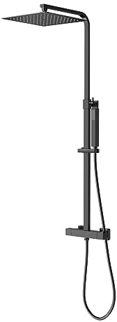 YOOZENA Duscharmatur mit Thermostat,Regendusche mit armatur, Duschsystem (Duscharmatur Schwarz - 25 X 25 CM Kopfbrause - Duschkopf mit Schlauch und Halterung) Eckig