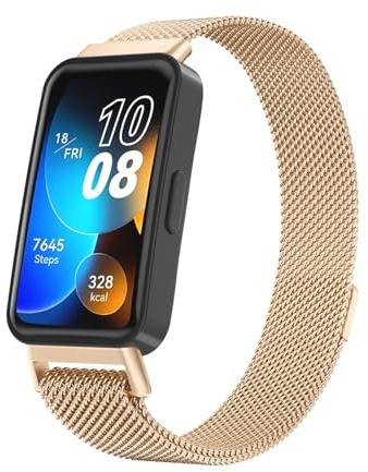 Metal Strap Compatible for Huawei Band 8 /Huawei Band 9 Strap Replacement Women Men, Adjustable Stainless Steel Mesh Loop Wristband for Band 8/9 Smart Fitness Tracker (Rose Gold)