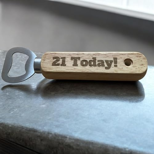 Ashton and Finch 21st Birthday Wooden Bottle Opener – Engraved 21 Today Gift for Him or Her