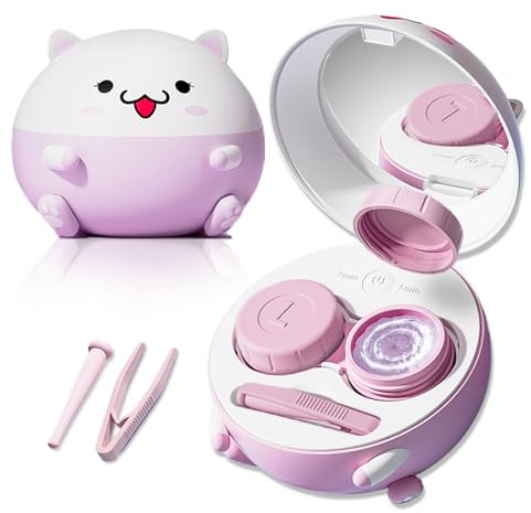 Vastsoon Niedlicher Kontaktlinsenreiniger, Etui-Reinigungsmaschine mit Lösung, Einweichbehälter und Kontaktlinsen-Applikator-Werkzeug für die tägliche Sehpflege, Reisegröße (lila)