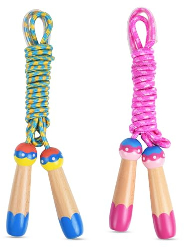 OTraki Hopprep för barn, 2 st 2,5 m hopprep med halkfritt handtag mjukt bomullshopprep för barn 5 år för träning skola utomhuslek, rosa och blå