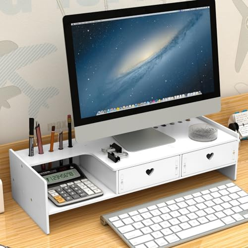 Onxyrbyte Rialzo Monitor da Scrivania,Supporto Monitor Scrivania,Supporto Monitor da Scrivania,Supporto Monitor con Cassetto Portaoggetti,Riser per Schermo per Pc Portatile,Ergonomico