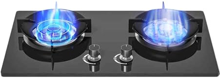 Fornello A Gas, Fornello A Gas Da 5,2 KW Con 2 Fuochi, Fornello Di Conversione Gas/GPL, Porta Pentole In Ghisa In Vetro Temperato, Dispositivo Di Protezione Contro Lo Spegnimento Accidentale(NG)