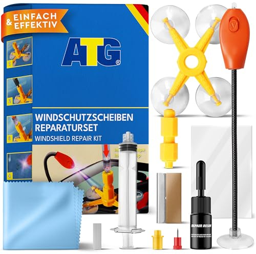 ATG® Kit Reparación Parabrisas con Lámpara UV – Reparador de Parabrisas y Reparador Cristal Coche, Resina Parabrisas para Impactos y Grietas, Arreglar Cristal Fácil DIY