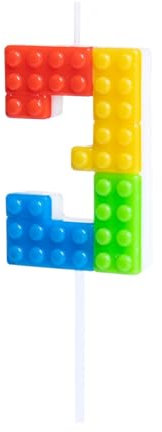 PartyPal Zahlenkerze * BAUSTEINE + Blocks * in den Zahlen 0-9 als Deko für Kindergeburtstag | ca. 12x4cm, mit Steckfuß | Tortendeko Kinder Geburtstag Geburtstagskerze Kuchen Kerzen, Stil: Zahl 3