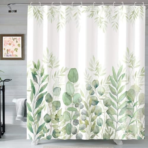 IGINOA Duschvorhang 180x200 Grün Antischimmel Badevorhang Shower Curtains Wasserdicht mit ösen Motiv Duschrollo Weiß Schimmelresistent Badewanne Vorhang Pflanzen Duschvorhänge Waschbar Muster