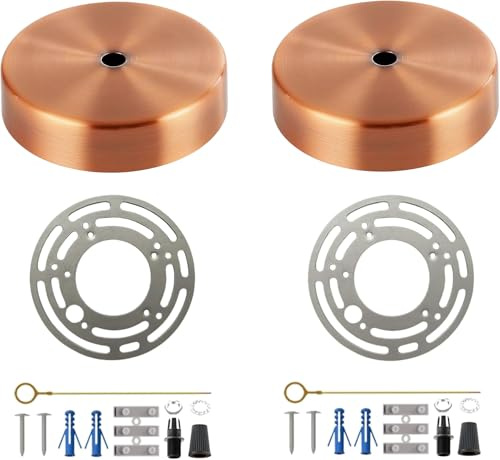2 Pack Copper Ceiling Canopy Kit for Pendant Light, Single Light Ceiling Plate Cover with Complete Mounting Hardware for Chandeliers and Fixtures. (Copper, 2 Pack)