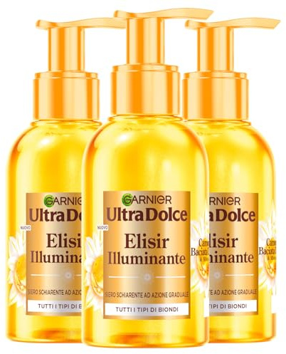 Garnier Ultra Dolce Elisir aufhellendes Serum für die Haare mit schrittweiser Wirkung für alle Arten von Blond mit sonnengeküsster Kamille und Blütenhonig, belebend, nährend, 3 Flaschen à 120 ml