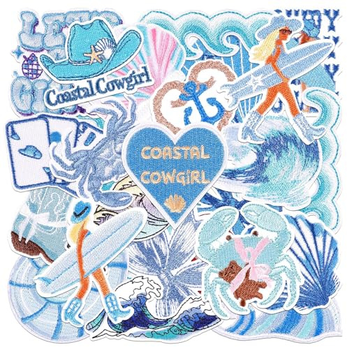 Wonninek 24Pcs Iron On Patches, Embroidered Denim Repair Patches, Aesthetic Appliques for Jackets, Jeans, Backpacks & Festival Clothing, Iron On & Sew On