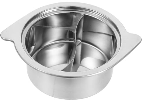 HOLIDYOYO 16cm Stainless Steel Household Hot Pot Cooking Pot Double Compartments for Soup Suitable for Induction Cookers Single Piece Kitchen Accessory for Indoor and Picnic Use