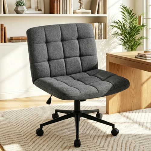 Hellove Bürostuhl Schreibtischstuhl mit breiter Sitzfläche, Ergonomischer Schneidersitz Stuhl ohne Armlehnen Höhenverstellbarer Schneidersitz Drehstuhl für Home Office, Dunkelgrau