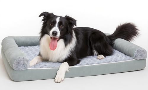 MDDK DY Cuccia Cane Grande 90x65x18 cm, Cuccia Pelosa per Cani e Cuscino Morbido per Gatti Interno, Antiscivolo e Lavabile, Divano per Cani Grigio Chiaro