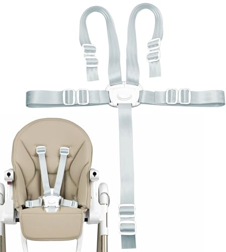 Harnais Chaise Haute,Sangle Chaise Haute Bebe,Harnais 5 Points pour Poussette,Ajustable Ceinture de Sécurité pour Poussette, Pour Haise Haute/Poussette Attache
