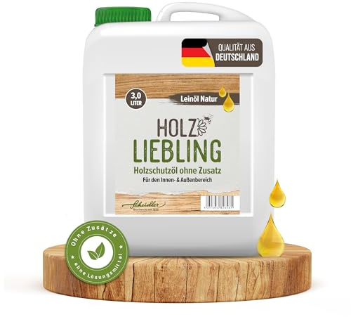 Scheidler Holz Liebling Leinölfirnis 3 Liter – Natürliches Leinöl als Holzlasur Außen & Innen Wetterfest – Lebensmittelechtes Hartwachsöl/Holzöl Möbel & Garten – Bootslack Alternative