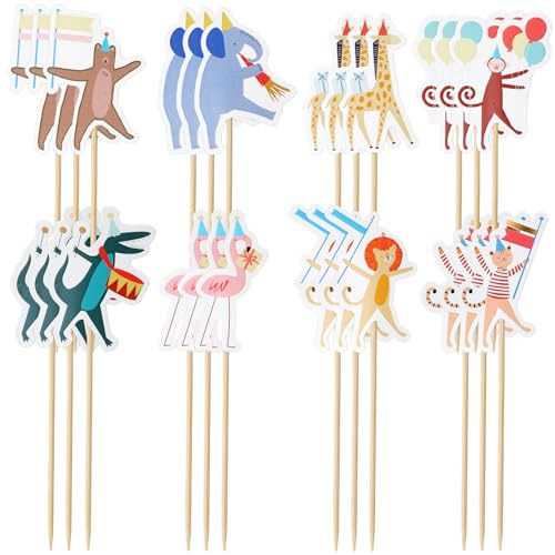 AmazingSpark 24 Pcs Animal Parade Cupcake Toppers Safari Cupcake Picks Woodland Jungle Cake Decorations for Jungle Theme Baby Shower Zoo Wild Animal Birthday Party Supplies