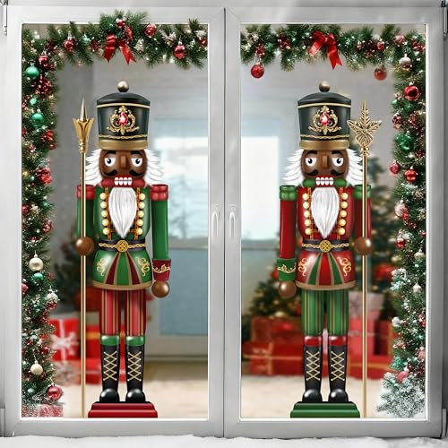 Christmas Black Nutcracker Window Clings Decorations, Removable Extra Large African American Nutcracker Window Stickers Decals for Home Office School Winter Holiday Décor