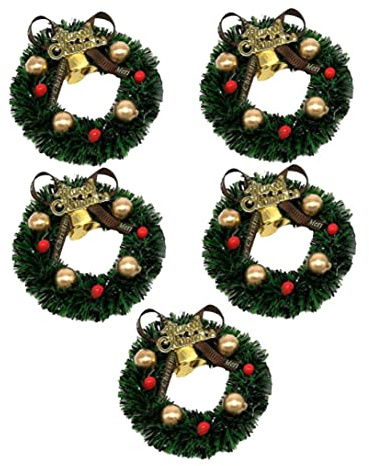 Mini Couronne de Noël 5 pièces Guirlande Suspendue Artificielle Accessoires de Maison poupée décorations Ornements Noël - Couronne Maison poupée
