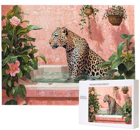 Puzzle 1000 Teile Erwachsene Badewanne Leopard, Impossible Klassische Jigsaw Puzzles 75 x 50cm, Geschicklichkeitsspiel für die ganze Familie, Puzzle farbenfrohes Legespiel Home Dekor Geschenk k-983