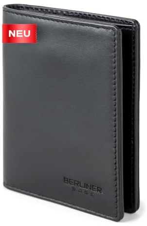 Berliner Bags Geldbörse Herren Chris Premium, Geldbeutel Leder - Schwarz | Portemonnaie Herren mit Reißverschluss-Münzfach, TÜV-geprüfter RFID-Schutz, 9 Kartenfächer, Echtleder Geldbeutel für Männer