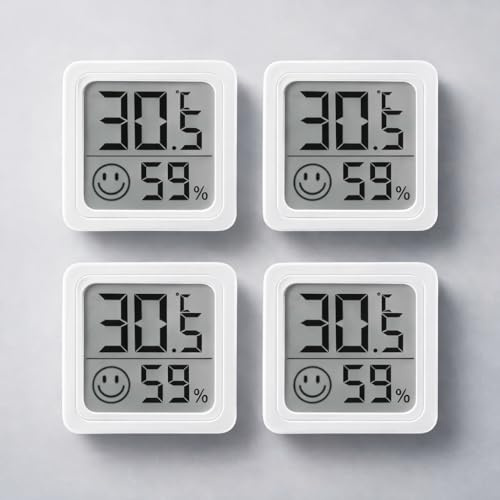 Mini Igrometro Termometro Digitale, 4 pezzi Termometro Ambiente, Piccolo igrometro Digitale per Interni, Monitor di Temperatura e umidità, Termometro da Interno per Casa, Baby Room, Serra