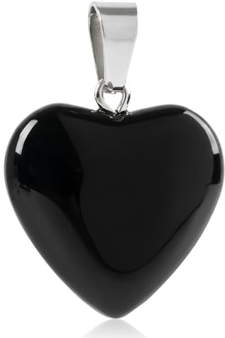 Sylalxeba Pendentif cœur noir en verre forme cœur 1,5-2 cm avec œillet métallique, noir brillant poli, pendentif pour collier accessoire bijou pour cordon coton lien cuir